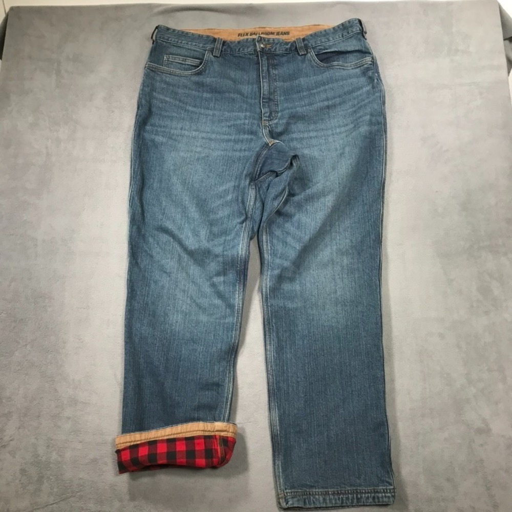 Duluth Flex Ballroom Jeans Mens 40x32 Blue Denim Plaid Flannel Lined Relaxed Fit
